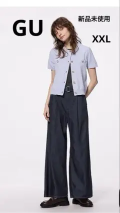 GU ライトデニムベルテッドワイドパンツ