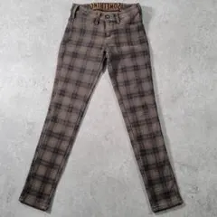 【美品】SOMETHING サムシング チェック柄スキニーパンツ ブラウン S