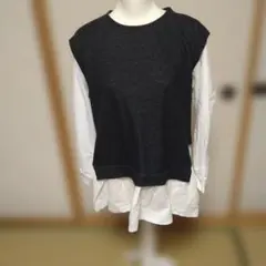 SEASON.REASONレイヤード風 長袖カットソー ダークグレー×ホワイト