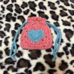 ハートモチーフ巾着 ポーチ かぎ編み ハンドメイド