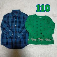 t*9様 【良品】男の子　GAP　長袖青チェックシャツ 馬柄ロンT緑　2点セット