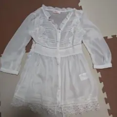 ホワイトシフォンシャツ レース装飾