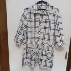 最終価格)FLASH BLUE チェック柄七分袖ロング丈シャツ