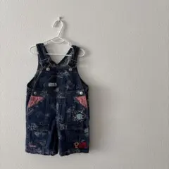 サロペット　オーバーオール　デニム　総柄　80サイズ　ベビー　ロンパース