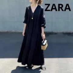 ZARAパフスリーブ付きポプリンワンピース　Lサイズ