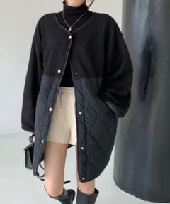 ボアキルティングジャケット ブラック