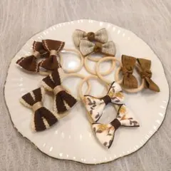 キッズ ヘアゴム 5組セット リボン ナチュラル ベージュ 女の子 まとめ売り