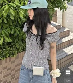 お値下げ中‼️ nugu チェックリボン半袖ブラウス