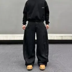 新品 Y2K 極太バギーデニム 黒 M バルーンパンツ 韓国ストリート 