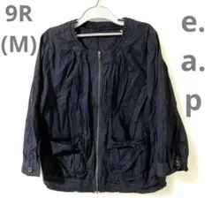 e.a.p ノーカラージャケット ネイビー 9R 綿100% リボンポケット