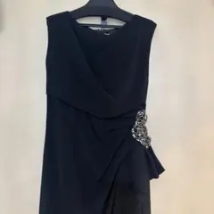 【美品】ブラックドレープドレス ビジュー装飾付き