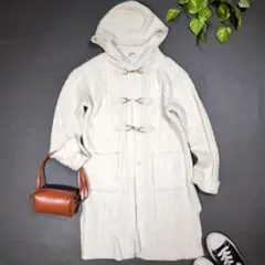 【ミッシュマッシュ】ロングニットカーディガン (M) ホワイト フード付き