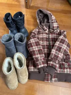 冬物まとめ売り　アウター　防寒着　サイズ140 ／ブーツ　防寒靴　3点