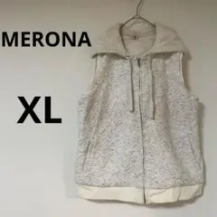 MERONA 【XL】フード付きジップアップベスト 白　ホワイト　ファスナー