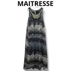 MAITRESSE 豪華ビジュー付 フェザー柄 ロングワンピース レディース9号