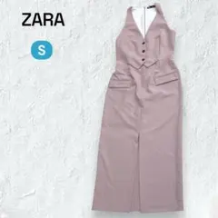 ザラ Vネック ベスト ワンピース ボタンデザイン ポケット ピンク色 Sサイズ