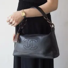 美品 シャネル キャビアスキン ハンドバッグ