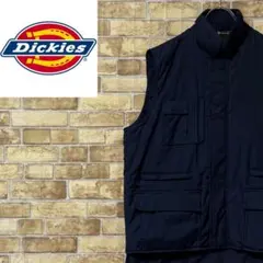 ディッキーズ　中綿ワークベスト　ビッグシルエット　ネイビー　インナーチェック　L