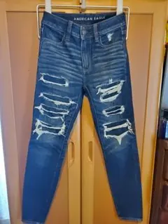 American Eagle スキニーデニム ダメージリペア加工 0 SHORTのサムネイル