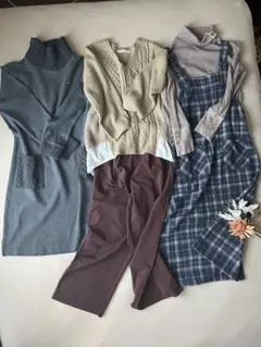 コーデ売りアウター付　まとめ売り　カジュアル　セットアップ 秋冬　レディース服L