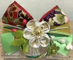 ペット 赤色の花飾り付きリボンヘアアクセサリー 和風