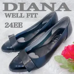 【極美品】DIANA ダイアナ Well fit 24 パンプス リボン レザー