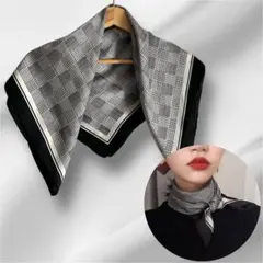 レディース　スカーフ　千鳥柄　バラクラバ　ストール　シルクタッチ　シルク調