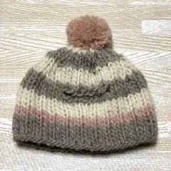 ステラルー　ニット帽　ポンポン付き　ボーダー　ピンク　ハンドメイド