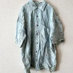 ★【L】水色 シルク 100% シャツ 半袖 レディース メンズ おしゃれ