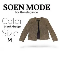 千鳥格子 ノーカラージャケット black×beige M