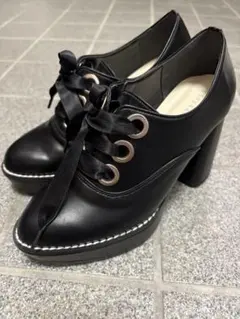 ESPERANZA 厚底レースアップパンプス ブラックのサムネイル