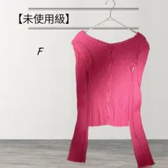 【未使用級】ニット　長袖　ピンク リブ編み 長袖ニット　Fサイズ ボタン