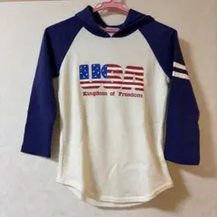 USA 国旗デザイン フード付きパーカー　七分袖　Y2K ギャル　平成