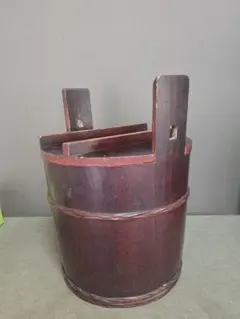 未使用保管品】国産天然木製 手桶 水桶 元箱あり 竹製柄杓おまけ