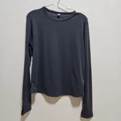 GU ソフトリブクルーネックT(長袖) ダークグレー L