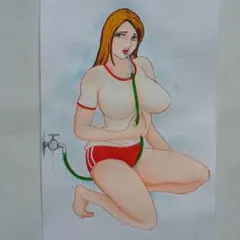 手描きイラスト 　水を飲む女　原画　A4