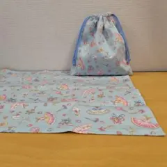 給食セット　ランチョンマット　巾着　バレエ水色