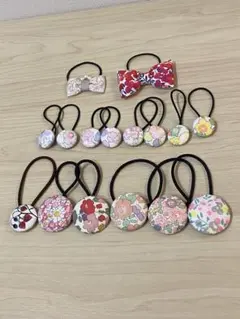 ヘアゴム リバティ くるみボタン リボン まとめ ハンドメイド