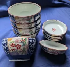 【ほぼ未使用】有田焼 古窯 紅縁 金彩 色絵 松竹梅 銘々鉢＋小皿 5セット