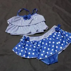 女の子用セパレート水着 青と白 サイズ130 【30】