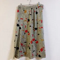 【S】フレアスカート 花柄 グレー ひざ丈 レイヤー レディーM