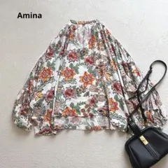 アミナ　オーバーサイズ花柄スキッパーブラウス　Vネック ゆるダボ　洗える Fのサムネイル