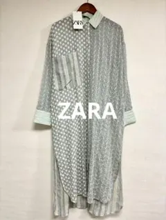 ZARA カットワークレース パッチワーク エンブロイダリー シャツワンピース
