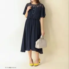 【美品】ハニーズ ワンピース レース切替 結婚式 2次会 ネイビー