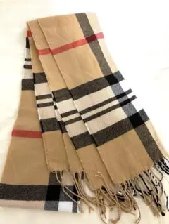 ベージュ　チェック　マフラー