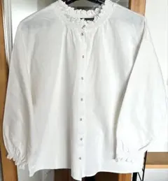 ZARA レース　襟　長袖シャツ　ホワイト　フリル付き