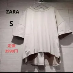 ZARA Tシャツ S ベージュ ゆったり 半袖 サイドスリット レディース 夏