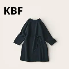 KBF プルオーバーニット チュニック ドロップショルダー リボンベルト 黒のサムネイル