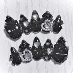 No.381　ネイルチップ 量産型 地雷系 サブカル 平成女児 黒 ブラック 猫