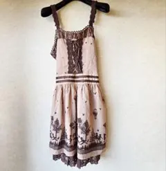 axes femme 物語風 プリント レースリボン キャミワンピ M